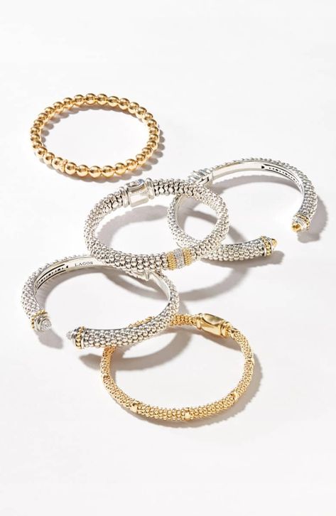 Sterling-silver Caviar beading composes this innovative cuff bracelet with faceted endcaps crafted in 18-karat gold. Natal, Everyday Bracelet, Diamond Guide, Bracelet Style, Stretch Bracelet, Pave Diamonds, Stretch Bracelets, Infinity Bracelet, Rose Gold Ring