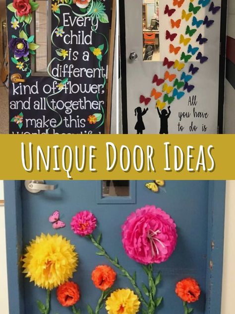 TOP Teacher Door Decorating Ideas Students Love - PinkPopDesign Affirmation Classroom Door, Preschool Teacher Door Ideas, Seasonal Classroom Door Ideas, Classroom Door Decorations For Spring, Bulletin Board Spring Ideas, Bulletin Board Ideas Flowers, Book Theme Door Decorations Classroom, Principal Door Decorations, Elementary School Door Decorations