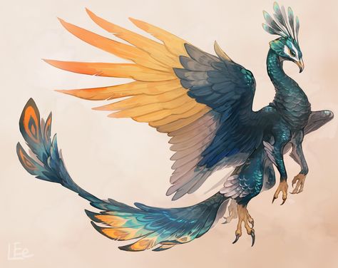 ArtStation - Peacock griffin, Saki Yamamura Creaturi Mitice, Creature Fantasy, Anime Karakterek, Mythical Animal, Fantasy Beasts, Creature Drawings, Fantasy Creatures Art, Mythical Creatures Art, Mythological Creatures