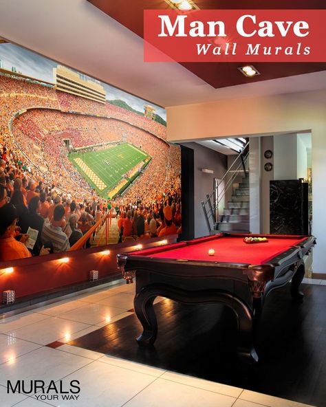 Man Cave or Fan Cave? Take your love of the game to the next level with sports wall murals! Custom sizes and can even use your own photo. #myMYWmural Man Room, The Perfect Man, Ultimate Man Cave, Man Cave Basement, Man Cave Wall, Sports Wall, Fan Cave, Man Cave Garage, Pool Table