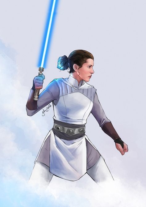 Leia - Jedi Knight, an art print by Jake Bartok - INPRNT Jedi Leia, Jake Bartok, Jedi Costume, Arte Nerd, Star Wars Episode Iv, Star Wars Princess, Star Wars Concept Art, Star Wars Rpg, Star Wars Women