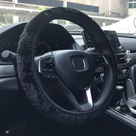 KAFEEK Elastic Long Microfiber Plush Steering Wheel Cover for Winter Warm , Universal 15 inch, Anti-Slip, Odorless, Black, Steering Covers - Amazon Canada Fuzzy Steering Wheel Cover, Car Wheel Cover, Car Deco, Car Essentials, Steering Wheel Covers, Car Bling, Car Steering Wheel Cover, Wheel Lock, Black Wheels