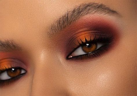 Terra Cotta Eyeshadow, Eyeshadow Colors That Make Brown Eyes Pop, Fall Makeup Brown Skin, Orange Dress Eye Makeup, Makeup With Rust Dress, Fall Eyeshadow Looks 2023, Sunrise Eyeshadow Looks, Rust Orange Makeup Look, Red Eyeshadow Brown Eyes