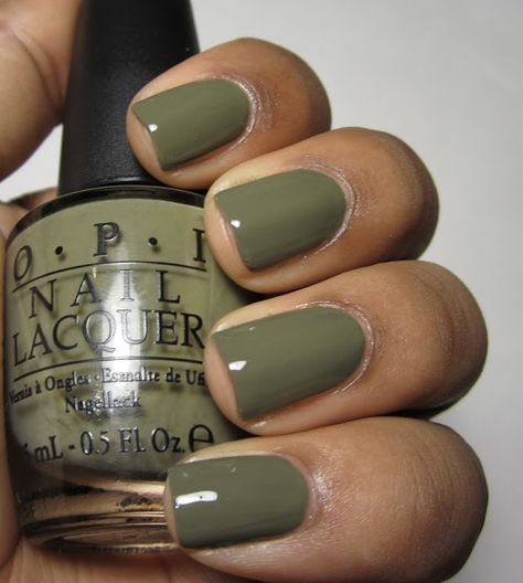 OPI Uh-Oh Roll Down the Window army green color. Really interesting color. Think you could pull it off? Opi Nail Polish Colors, Opi Nail Colors, Nagellack Trends, Nails Green, Green Nail Polish, Super Nails, Opi Nail Polish, Uh Oh, Fall Nail Colors