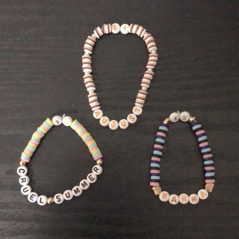 Taylor Swift song title bracelets! Swift, Taylor Swift, Songs, Friendship Bracelets, Taylor Swift Song, Taylor Swift Songs, Hand Crafted, Bracelet, Color