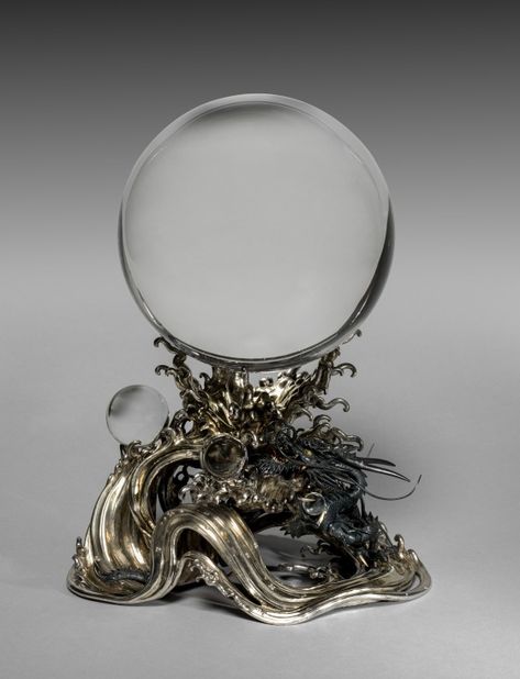 Crystal Ball on Stand in Shape of a Wave Crystal Ball Aesthetic, Crystal Ball Stand, Ball Aesthetic, Japanese Wave, Japanese Waves, Dark Fairy, Cleveland Museum Of Art, Japan Art, Unique Antiques