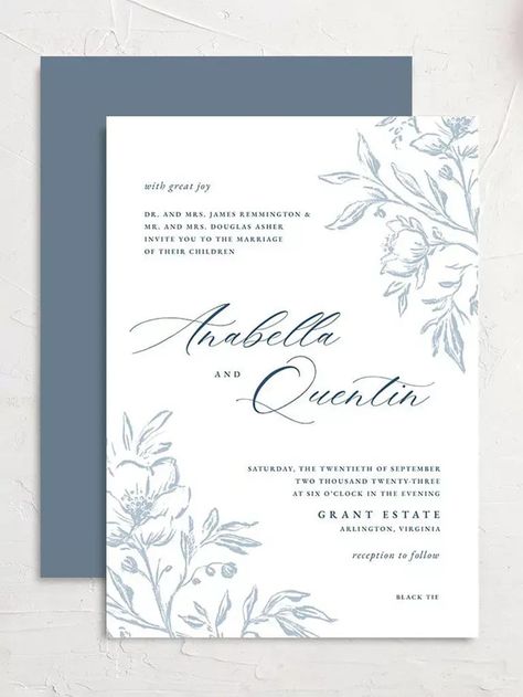 Simple Blue Wedding Invitations, Blue And White Wedding Invites, Wedding Invite Graphic Design, Blue And White Wedding Invitations, Classic Floral Wedding, Coastal Wedding Invitations, Wedding Invitations Blue, Classic Wedding Invitations Elegant, Wedding Invitations Classic