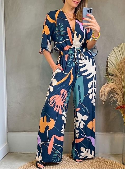 Vacation Jumpsuit, Black Jumpsuit Outfit, Sleeves Details, Bat Sleeves, Solid Jumpsuit, Jumpsuit Outfit, Jumpsuits And Romper, Romper Outfit, Printed Jumpsuit