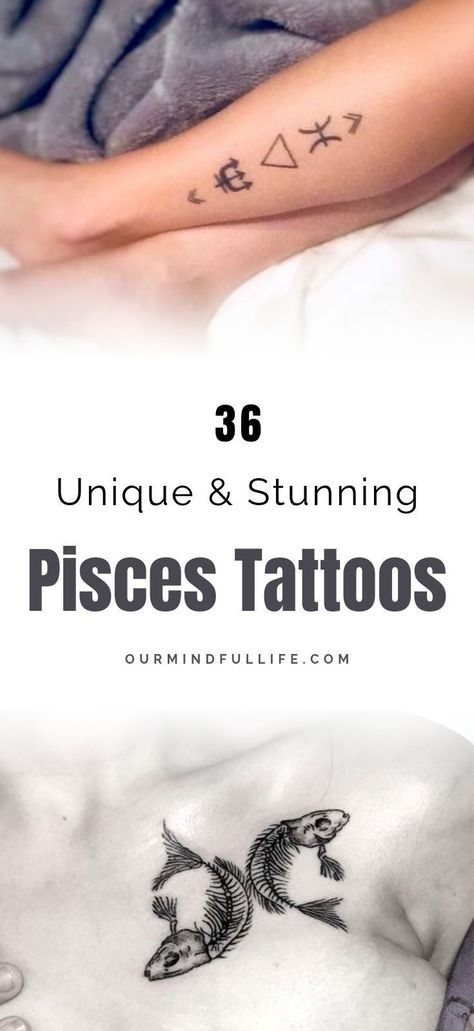 36 Stunning Pisces Tattoos That Capture The Uniqueness Of The Sign - OurMindfullLife.com//zodiac signs/ Pisces sign/Pisces woman/Pisces art/ zodiac tattoo/horoscope tattoo/constellation tattoo/minimalist tattoo ideas/ astrology/Pisces symbol/Pisces girl/Pisces female/Pisces aesthetics/ tattoo for woman/meaningful tattoo/unique tattoo/small tattoo/tiny tattoo/tattoo design/cute tattoo/unique tattoo/ star tattoo/universe tattoo/ Pisces Shoulder Tattoos For Women, Pieces Minimalist Tattoo, Small Pisces Tattoos Behind Ear, Elegant Pisces Tattoo, Pisces Constellation Hand Tattoo, Mens Pisces Tattoo, Colorful Pisces Tattoo, Male Pisces Tattoo, Pisces Horoscope Tattoo