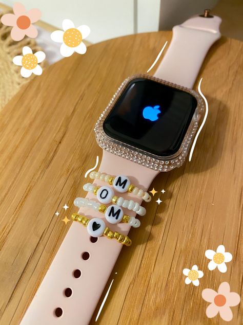 Apple Watch Band Charms Diy, Diy Watch Charms, Apple Watch With Bracelets, Apple Watch Bracelet Stack, Diy Apple Watch Band, Apple Watch Charms, Apple Watch Bracelet Band, Apple Watch Charm, Apple Watch Accessories Bands