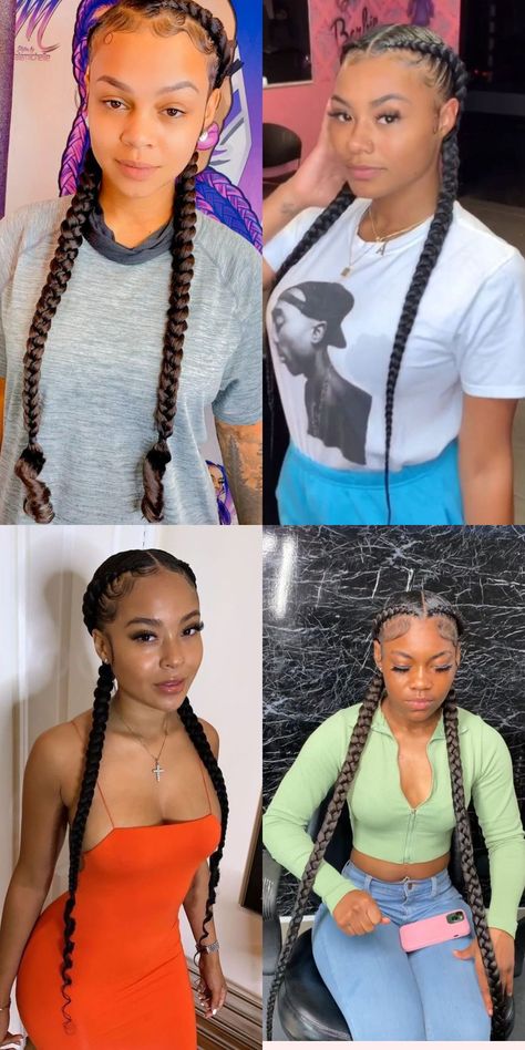 Step into 2024 with trendy two cornrow braids hairstyles perfect for any occasion. Whether you prefer a chic or boho look, these braids are your go-to style solution. #HairTrends2024 #CornrowBraids #BraidStyles #FashionForward Two Cornrow Braids With Curls, Two Jumbo Braids Cornrows, Two Cornrows Natural Hair, Two Big Cornrows Braids, Corn Rolls Braids Hairstyles Cornrows, Cornrows Going Back, Corn Row Braids Styles, Two Cornrows Braids For Black Women, Cornrow Hairstyles With Beads