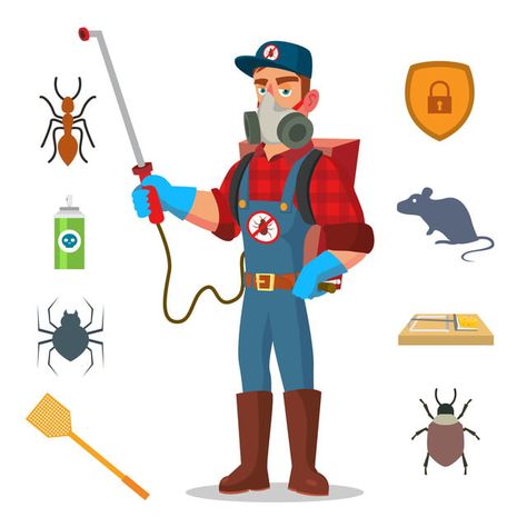 man,vector,cartoon,flat,character,isolated,illustration,service,pest,control,pesticide,bedbug,insect,protection,exterminator,cockroach,chemical,spider,spray,health,mite,bug,tick,mosquito,ant,concept,decorative,disease,disinfection,eco,equipment,fever,flapper,fly,gnat,grub,icons,insecticide,malaria,object,parasitic,poison,repellent,set,symbol,termite,threats,toxic,trap,virus,cartoon vector,man vector,fly vector,decorative vector,tick vector,mosquito vector,health vector,spider vector,clothes vect Termite Prevention, Wood Termites, Cartoon Character Illustration, Best Pest Control, Flea Prevention, Termite Control, Bug Control, Insect Control, Pest Control Services