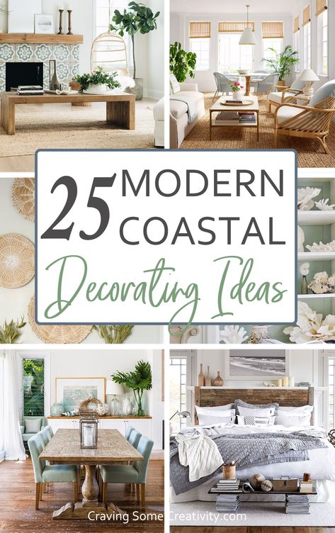 Collage of coastal decorating ideas with beach bedrooms, living rooms, and dining room. Small Bedroom Solutions, Urban Apartment Decor, Bedroom Solutions, Modern Lake House Decor, Modern Nautical Decor, California Coastal Decor, Coastal Decorating Ideas, Modern Coastal Living Room, Beach House Decor Coastal Style