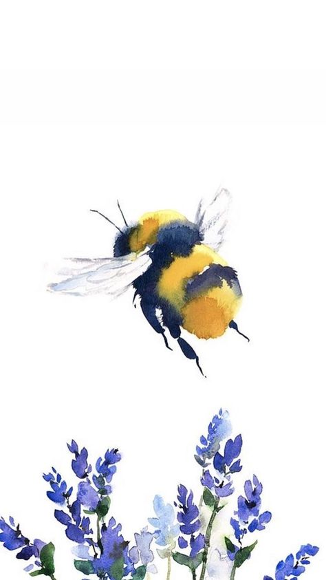 Fun Watercolor Painting, Bee Watercolour Painting, Bee Painting Watercolor, Bees Watercolor Painting, Watercolour Bee Painting, Watercolor Paintings Of Birds, Watercolor Bees Paintings, Bee Drawing Ideas, Watercolor Animals Simple