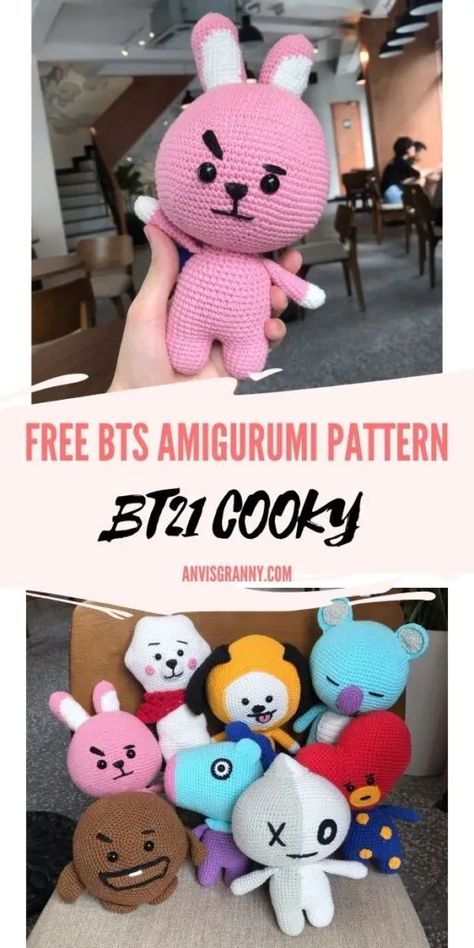 Amigurumi Patterns, Bt21 Pattern, Cooky Bt21, Arm Crocheting, Hobo Bag Patterns, Easy Amigurumi Pattern, Diy Paper Flower, Crochet Toys Free Patterns, Pola Amigurumi