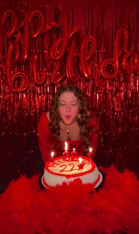 Birthday Theme 22 Years Old, 18th Birthday Party Red Theme, Birthday Party 19 Years, Aries Party Decorations, Love Themed Birthday Party, 22 Party Theme, Red Aesthetic Party Decor, Red Themed Birthday Party Decor, Scorpio Bday Party