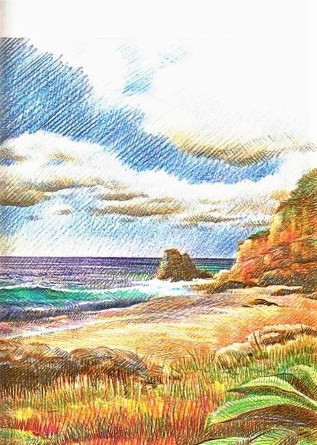 Jemlington Art, Color Pencil Ocean, How To Use Watercolor Pencils, Vintage Sketches Aesthetic, Landscape Drawing Pencil, Colour Pencil Art Landscapes, Pencil Colour Painting, Crayons Artwork, Pencil Colour