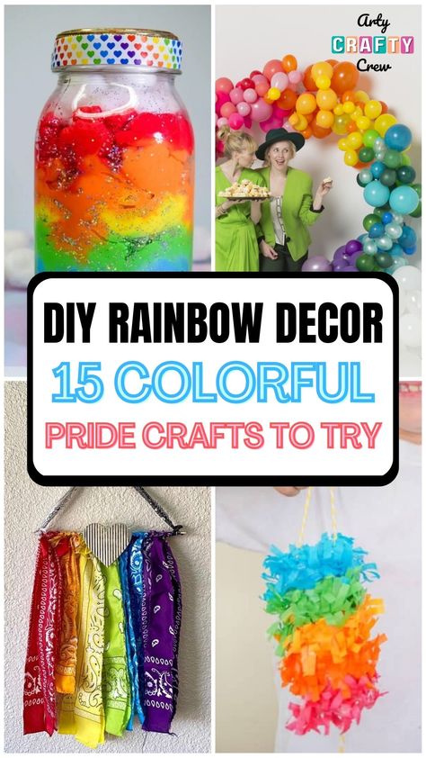 Get crafty and show your support for the LGBTQ+ community with these 15 DIY rainbow decor ideas! From rainbow wreaths to tie-dye pillows, these colorful crafts will spread positivity and pride throughout your space. Curated by Arty Crafty Crew. Pride Diy Ideas, Lgbtq Decoration Ideas, Rainbow Crafts For Adults, Pride Crafts For Adults, Pride Gifts Diy, Diy Pride Decor, Pride Craft Ideas, Pride Diy Crafts, Rainbow Party Decorations Diy