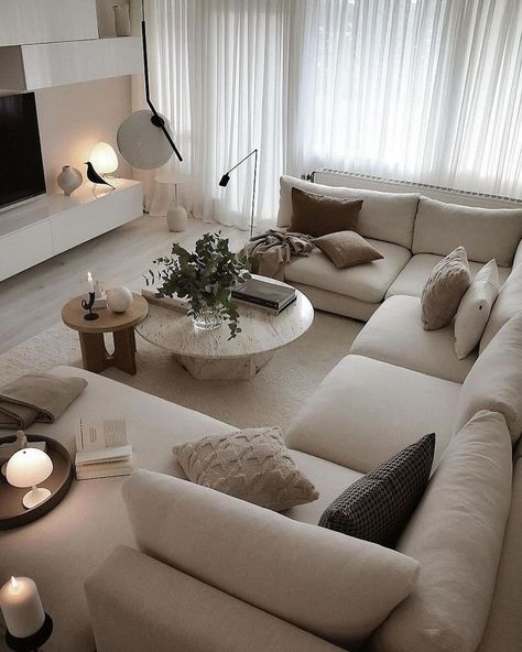 Discover inspiring home interiors that redefine cozy living. From minimalist chic to rustic charm, find your style with #HomeDecor #InteriorDesign #CozySpaces #ModernLiving #HouseGoals ✨ Sand Sofa Living Room Ideas, Minimalist Style Home Decor, Beige Small Living Room, Grey And Beige Living Room Colour Schemes, Apartment Living Room Modern, White Couch Living Room, Beige Sofas, Soft Living Room, White Sofa Living Room