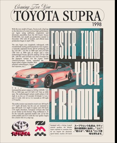 Vintage Style Poster Design, Vintage Jdm Car Posters, Vintage Car Posters Illustration, Supra Poster Aesthetic, Vintage Cars Poster, Supra Graphic Design, Graphic Design Posters Vintage, Retro Car Poster Graphic Design, Car Poster Prints