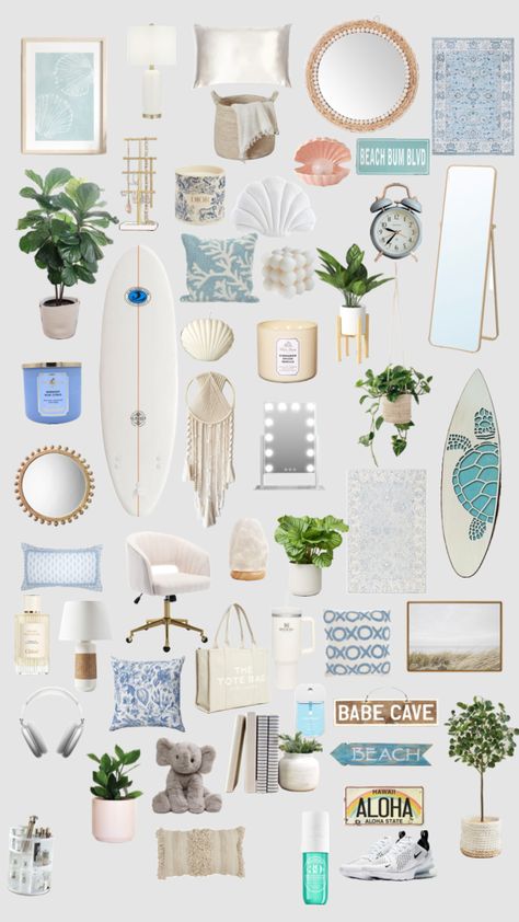 #homedecor #dercor #surfergirl Coastal Room Decor, Surf Room Decor, Ocean Room Decor, Beachy Room Decor, Summer Room Decor, Room Wishlist, Beach Room Decor, Surf Room, Ocean Room