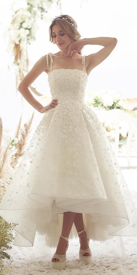 High Low Wedding Dresses: Trend Of The Year: 15 Midi Wedding Dress Bride, High Low Boho Wedding Dress, High And Low Wedding Dress, Short Open Back Wedding Dress, Teacup Wedding Dress Vintage, Sparkly Midi Wedding Dress, Wedding Party Dress White, Ivory Tea Length Wedding Dress, Satin High Low Wedding Dress