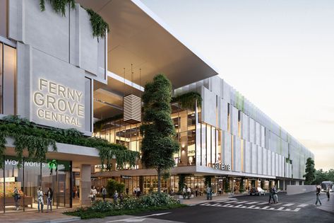 Honeycombes unveils plans for $140 million Ferny Grove Central - BrisbaneDevelopment.com Haarlem, Architectural Facade Design, Mall Facade Design, Shopping Mall Facade, Mixed Use Architecture, Shopping Mall Design, Mall Facade, Commercial Design Exterior, Retail Facade