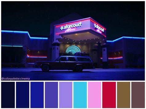 Color palette from “Stranger Things” (Season 3) (2019) 🎞🎥 Director: Matt and Ross Duffer, Shawn Levy, Uta Briesewitz Shawn Levy, Color In Film, Movie Color Palette, Retro Color Palette, Cinema Colours, Color Palette Challenge, Stranger Things Season 3, Color Script, Color Film