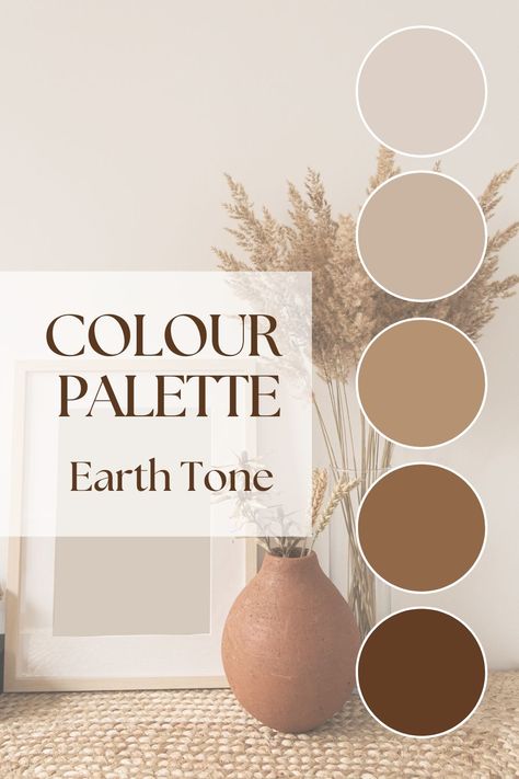 Discover the beauty of calm interior design by exploring tranquil earth tone color palettes for a peaceful retreat. Check out our blog post to find out more ⤵️ Calm Interior Design, Earth Tone Bathroom, Earth Tones Palette, Calm Interior, Earth Tones Paint, Earth Tone Bedroom, Earth Colour Palette, Warm Tone Colors, Earth Tone Palette