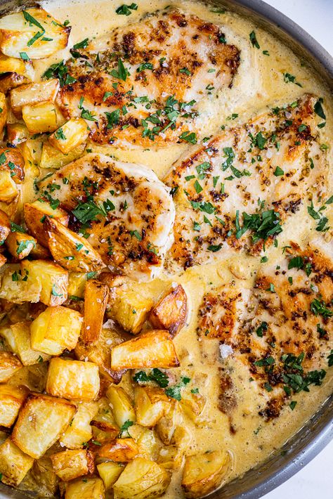 Chicken Rice Potato Casserole, Recipes With Chicken And Potatoes, Dijon Chicken And Potatoes, Creamy Dijon Chicken, Creamy Dijon Sauce, Dijon Chicken Recipes, Crockpot Chicken And Potatoes, Russet Potato Recipes, Creamy Dijon