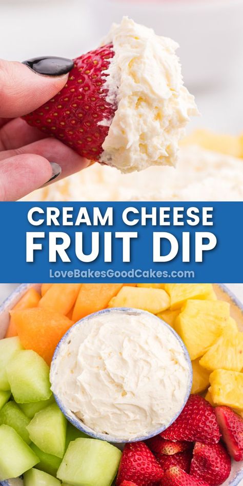 Cream Cheese Fruit Dip pin collage Cool Whip Fruit Dip, Cream Cheese Fruit Dip Recipe, Hershey Recipes, Fruit Dip Recipe, Easy Fruit Dip, Fruit Sweets, Cream Cheese Fruit Dip, Cream Cheese Dip, Homemade Dips