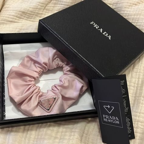 Pink 💕 Prada re-nylon Scrunchie Prada Scrunchie, Prada Items, Prada Gift, Pink Prada, Prada Gifts, Prada Pink, Hair Tie Accessories, Handmade Flowers Fabric, Prada Accessories