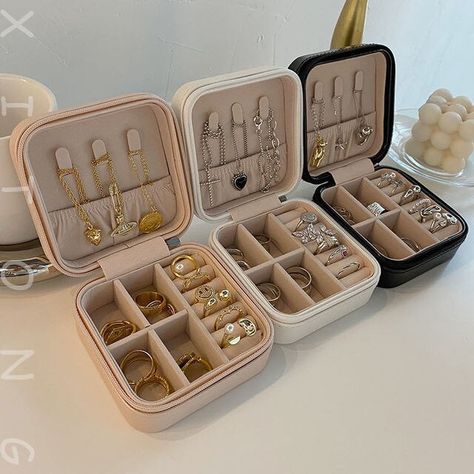 Home Organization Storage Jewelry | Home Organization Storage Box - Jewelry Box Ring - Aliexpress Jwellary Boxes, Stud Earring Storage, Jewelry Basics, Accessories Organization, Mini Jewelry, Zipper Jewelry, Velvet Interior, Earring Storage, Marketing Cookies