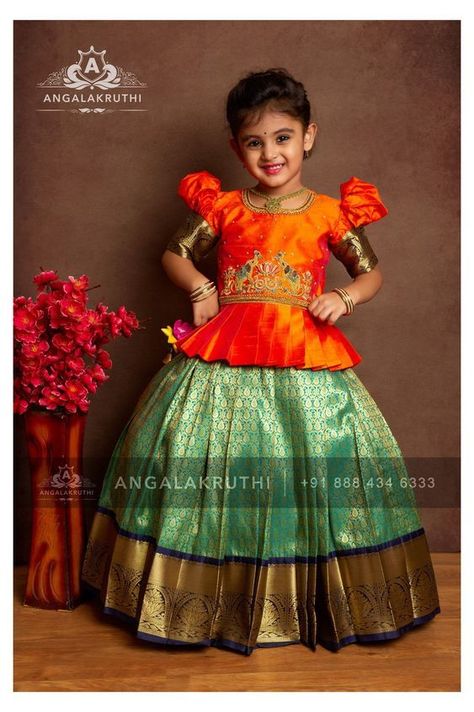 Davani Designs, Indian Lenghas, भारतीय दुल्हन संबंधी, Pattu Pavada, Indian Dresses For Kids, Saree Function, Pattu Langa, Kids Wear Girls, Kids Dress Collection