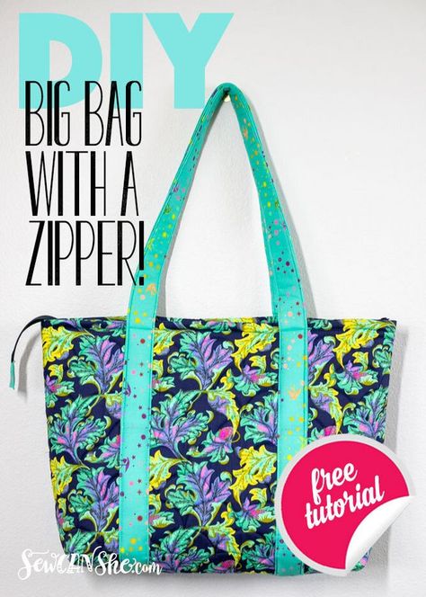 The Sew Easy Big Tote Bag - with a Zipper! | She Sews! | Bloglovin’ Sew Purses Patterns Free, Zipper Tote Bag Pattern Free, Zipper Bags Tutorial Free Pattern, Tote Bag With Zipper Pattern Free, Quilted Bags And Totes Patterns, Fabric Bags Pattern Free, Handbag Patterns Free, Zippered Tote Bag Pattern, Zippered Tote Bag Tutorial