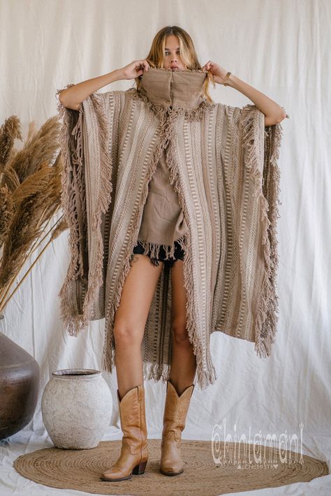 Fringe Poncho Coat Boho Women Clothing Kimono Robe Desert Man Festival Outfit Bohemian Wrap Cardigan Ceremony Clothes Top / Coffee - Etsy Ponchos, Festival Outfit Bohemian, Dark Boho Fashion, Men Festival Outfit, Marley Coffee, Festival Poncho, Bohemian Wrap, Boho Poncho, Fringe Poncho