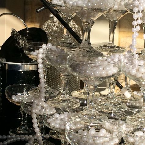 Pearls and Prosecco Bridal Shower Theme | Bridal Shower 101 Prosecco Bridal Shower Theme, Pearl Themed Party, Pearl Birthday Party, Pearls And Prosecco, Pearl Bridal Shower, Glass Tower, Champagne Birthday, Bridal Shower Inspo, Pearl Party