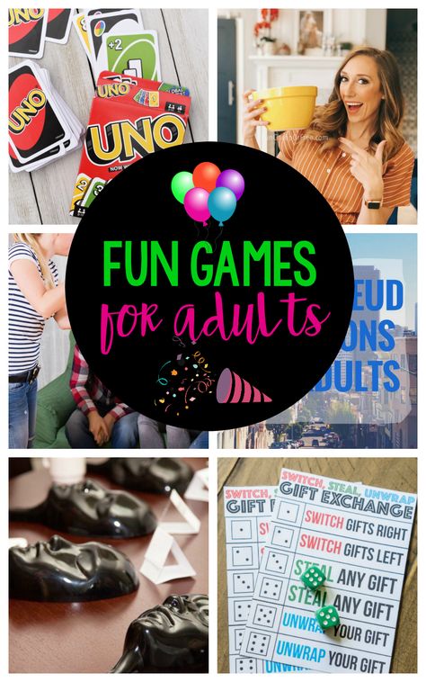 Fun Games for Adults-These fun party games are perfect for an adult game night. Your guests will love these fun adult game ideas! #gamenight #party #games Game Ideas For Adults, Fun Activities For Adults, Luau Party Games, Fun Games For Adults, Adult Game Night, Easy Party Games, Party Games For Adults, Games Indoor, Birthday Games For Adults