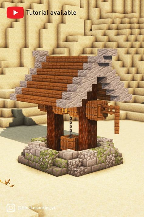 A simple well in Minecraft. Tap image for Tutorial :) Minecraft House Add Ons, Minecraft Nether Portal Gazebo, Minecraft Medieval Path Design, Watch Tower Minecraft Ideas, Fisherman House Minecraft Ideas, Minecraft Two Story Cottage, Duck Build Minecraft, Minecraft Houses Dark Oak Forest, Minecraft Hay Bale