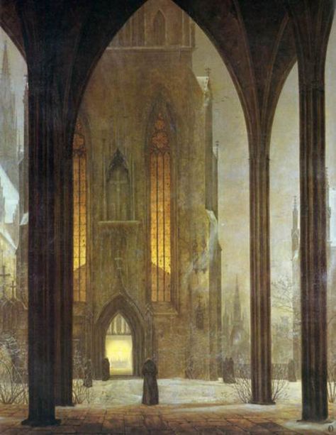 “Cathedral in Winter” by Caspar David Friedrich Art History, Art And Illustration, Painting & Drawing, Caspar David Friedrich, Ink Pens, Art Et Illustration, Art Academy, 판타지 아트, Art And Architecture