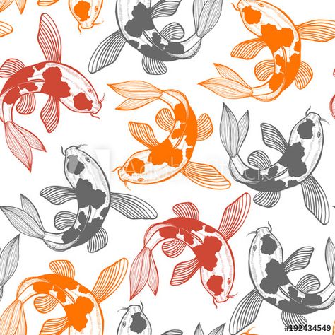 Seamless Pattern with Karp Koi. Fish Background in Hand Drawn Style for Surface Design Fliers Prints Cards. Vector Illustration Koi Fish Background, Karp Koi, Koi Dragon, Fish Background, Carpe Koi, Animal Wallpaper, Koi Fish, Crafty Stuff, Canvas Home