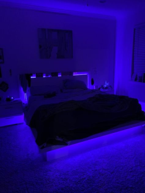 Black Led Bedroom, Black Bedroom Led Lights, Led Lights Under Bed Aesthetic, Led Light Under Bed, Black Bedroom With Led Lights, Led Lights Bedroom Aesthetic Boys, Led Bedroom Ideas, Led Room Aesthetic, Led Lights Bed