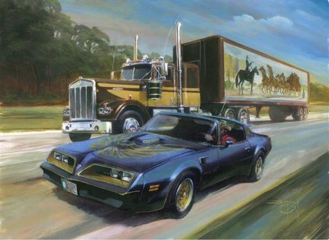 "Smokey and the Bandit" (1977) with Burt Reynolds and Sally Field, a cool car and truck! Bert Reynolds, Nice Trucks, Sally Field, The Bandit, Smokey And The Bandit, Movie Cars, Tv Cars, Pontiac Firebird Trans Am, Burt Reynolds