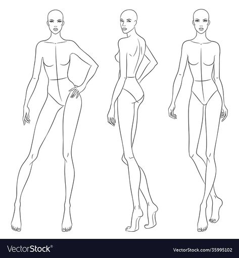 Beautiful slim woman in different poses vector image Model Body Sketch Fashion Figures Front And Back, Front View Poses Drawing, Figurine, Croquis, Fashion Body Sketch Front And Back, Costume Design Body Template, Croqui Side Pose, Side Pose Croqui, Fashion Croquis Templates Front And Back