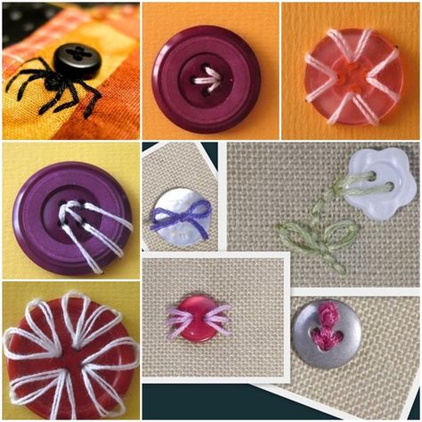 Creative ways to Make Buttons Embroidery | www.FabArtDIY.com LIKE Us on Facebook ==> https://www.facebook.com/FabArtDIY Sewing Buttons Ideas, Button Embroidery Ideas, Spider Button, Buttons Embroidery, Button Embroidery, Detail Couture, Button Ideas, Button Creations, Stitching Ideas