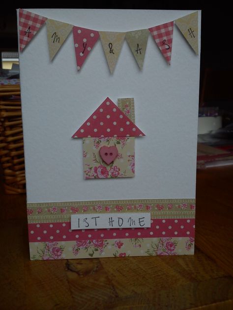 Handmade personalised new home card                                                                                                                                                     More Patchwork, New Home Cards Handmade Fabric, Moving House Cards Handmade, Handmade New Home Cards Ideas, New Home Handmade Card Ideas, New Home Cards Handmade Easy, Handmade New Home Cards, House Warming Cards Handmade, New House Cards Handmade