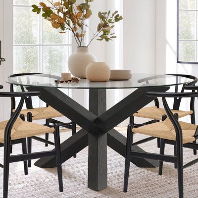 Glass Dining Table Decor, Glass Dinning Table, Round Dining Table Decor, Pedestal Dining Table Wood, Wooden Dining Table Modern, Modern Glass Dining Table, Black Round Table, Black Round Dining Table, Glass Kitchen Tables