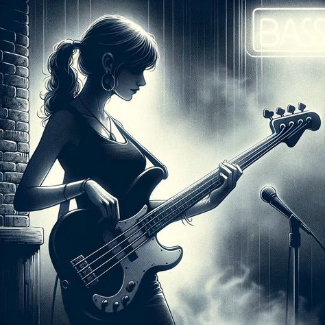 Girl With Guitar Art, Woman Playing Guitar, College Romance Books, Guitar Drawing, College Romance, Bass Guitarist, A Brick Wall, Medium Skin Tone, Sketch Ideas