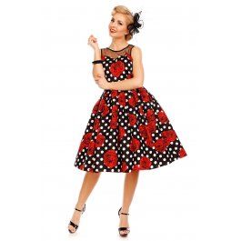 Elizabeth Vintage Style Polka Roses Party Dress in Black/Red Swing Dress 50s, Vintage Swing Dress, Estilo Pin Up, Polka Dot Party, Patch Dress, Evening Dresses Vintage, Rose Party, Vintage Mode, Gala Dresses