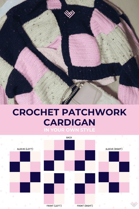 Step-by-Step Guide to Crochet Patchwork Cardigan in Your Own Style  - The LILI Path Knit Cardigan Beginner, How To Crochet A Patchwork Cardigan, Patchwork Cardigan Patterns Free, Crochet Cardigan Panels, Crochet Patchwork Cardigan Free Pattern, Patchwork Crochet Cardigan Free Pattern, Crochet Patchwork Cardigan Tutorial, Free Crochet Patchwork Cardigan Patterns, Crochet Projects Cardigan